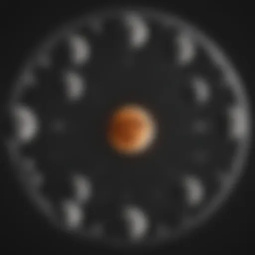 Phases of the moon illustrated in a circular diagram