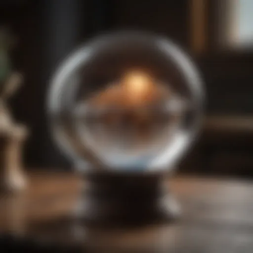 A mystical crystal ball on a dark wooden table, symbolizing divination and insight.