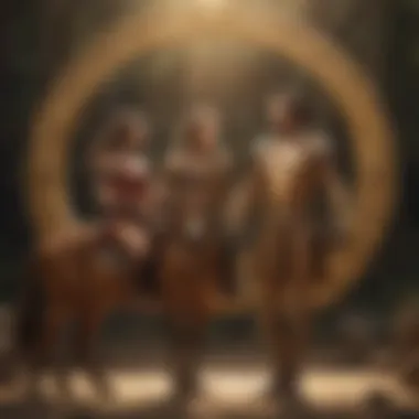 The Dynamic Duo: Sagittarius and Leo A captivating scene illustrating Sagittarius and Leo together, embodying their adventurous and passionate nature.