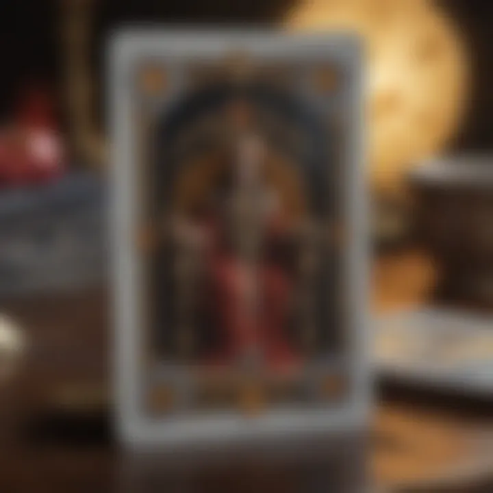 A close-up of tarot cards with symbolic imagery