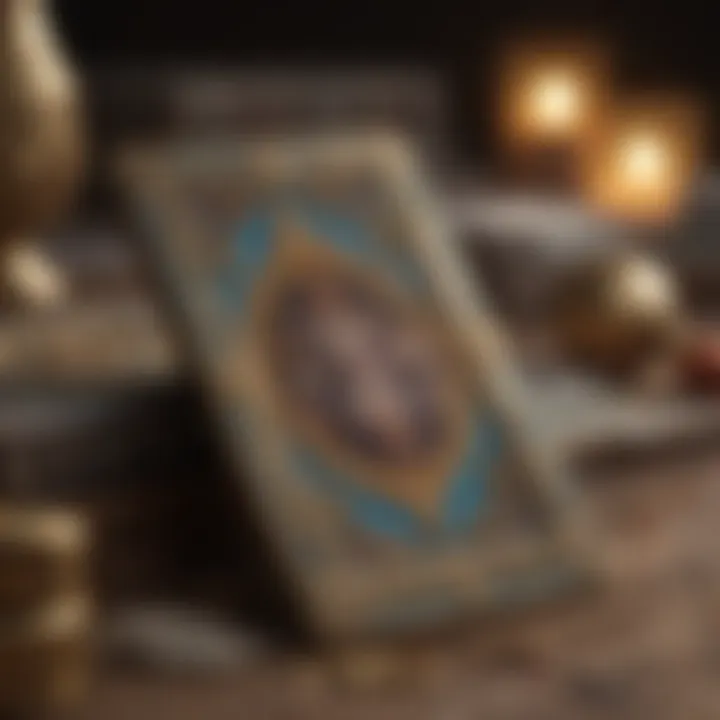 A close-up of tarot cards with symbolic imagery