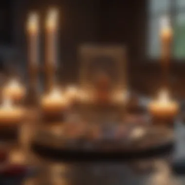 Creating a Peaceful Tarot Environment A serene space with candles and crystals, creating a calm atmosphere for tarot reflection.