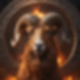 Symbol of Aries with a fiery background