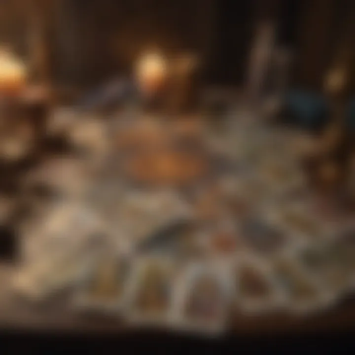 An artistic representation of tarot cards spread out on a mystical table, symbolizing the connection between tarot and spiritual guidance.