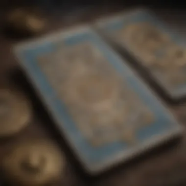 A close-up of tarot cards depicting various symbols and meanings