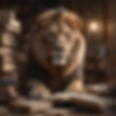 The Roaring Lion: Embodying Leadership and Creativity An artistic representation of a roaring lion surrounded by books