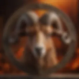 Symbol of Aries zodiac sign with fiery background