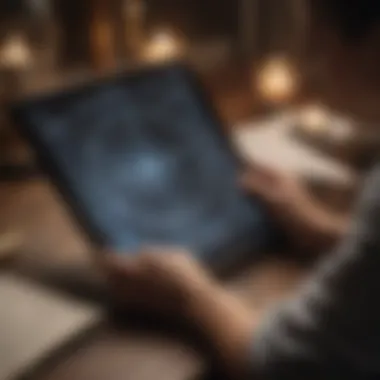 Engaging with Birth Chart Resources Person reading a PDF birth chart book on a tablet