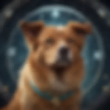 A representation of the Dog zodiac sign with celestial elements.