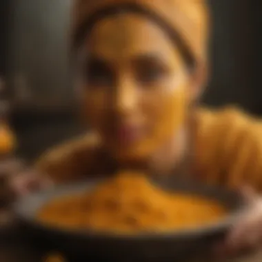 An artistic representation of turmeric with astrological symbols, emphasizing its mystical attributes