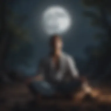 A person meditating under the moonlight