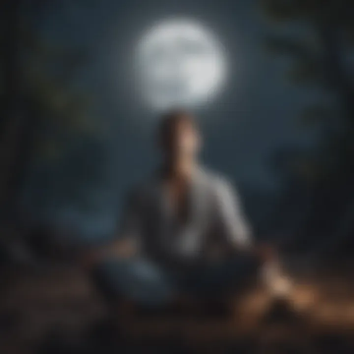 A person meditating under the moonlight