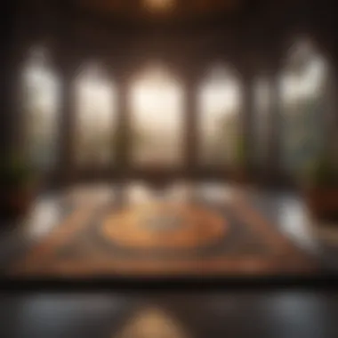 Meditation Space Inspired by the Maha Mrityunjaya Mantra A serene depiction of a meditation space surrounded by sacred symbols representing the Maha Mrityunjaya Mantra.