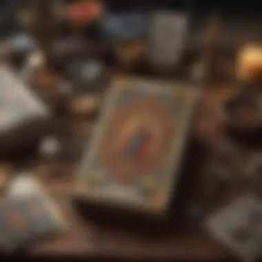 Exploring the History of Tarot An open book revealing the history of tarot, surrounded by various tarot decks and mystical items.