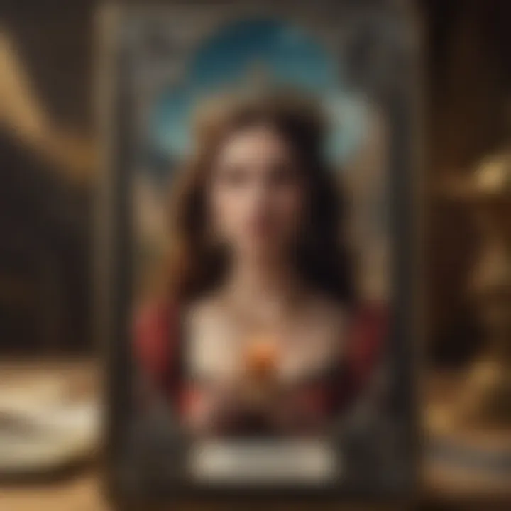 A close-up of a tarot card, focusing on the symbolism and imagery that conveys deeper meanings.