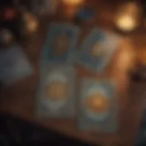 A spread of three tarot cards laid on a table with mystical symbols