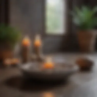 A serene meditation space featuring natural stones and candles