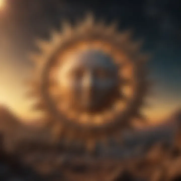 Artistic depiction of sun, moon, and rising signs intertwined with cosmic elements.