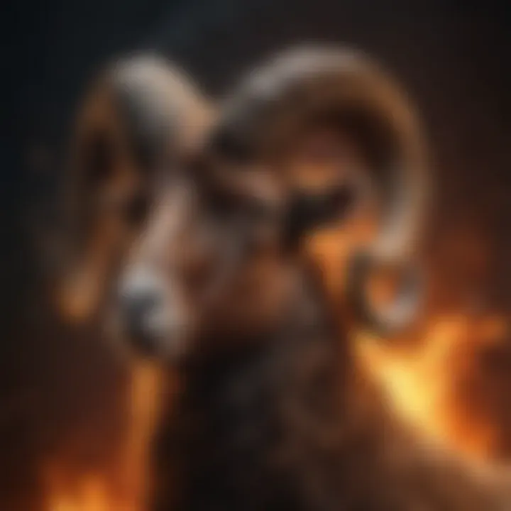 Symbolic representation of Aries traits with a fiery background