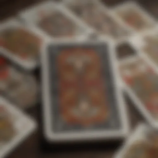 A vivid display of playing cards arranged in a tarot spread.